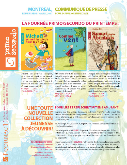 Collection jeunesse â€” communiquÃ© de presse